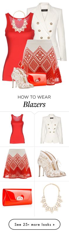 "Amalfi Skirt" by tayswift-1d on Polyvore featuring Balmain, Splendid, Temperley London, Christian Louboutin, Gianvito Rossi, Forever 21, Kendra Scott, women's clothing, women and female Blazer Set, Temperley London, Looks Chic, Female Fashion, Work Fashion, Kendra Scott, Gianvito Rossi