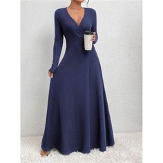 -Color: Navy Blue -Style: Casual -Pattern Type: Plain -Details: Wrap, Rib-Knit -Neckline: V Neck -Sleeve Length: Long Sleeve -Type: A Line -Sleeve Type: Regular Sleeve -Waist Line: High Waist -Hem Shaped: Flared -Length: Long -Fit Type: Regular Fit -Fabric: High Stretch -Material: Knitted Fabric -Composition: 95% Polyester, 5% Elastane -Care Instructions: Machine Wash, Do Not Dry Clean -Sheer: No **Open To Offers!!!** **Bundle To Save More** **30% Off Bundles Of 2 Or More Items!!** ***Orders Go Blue Knit V-neck Dress, Blue Ribbed Dress For Winter, Winter Blue Ribbed Dress, Blue Solid Color Maxi Dress For Fall, Navy Fitted Winter Dress, Blue Fitted Maxi Dress For Winter, Winter Fitted Blue Maxi Dress, Navy Long Sleeve Fitted Maxi Dress, Fitted Navy Long Sleeve Maxi Dress