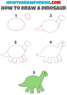 how to draw a cartoon dinosaur for kids with easy step by step instructions and pictures