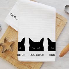 Celebrate Halloween in style with this adorable black cat tea towel. Sure to make your kitchen purr, this funny and festive towel is perfect for cat lovers, friends, and hostesses. The perfect Halloween dish towel - your guests will love it! .: Material: 85% micro polyester, 15% polyamide  .: One size: 16″ × 25″  .: One-sided print .: Sewn-in care label Halloween Tea Towels Diy, Halloween Tea Towels, Cat Towel, Dog Tea Towels, Halloween Dishes, Cat Tea Towel, Halloween Kitchen Towels, Black Halloween T-shirt With Cat Design, Spring Pillows