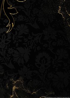 an artistic black and gold wallpaper with floral design on the left hand side,