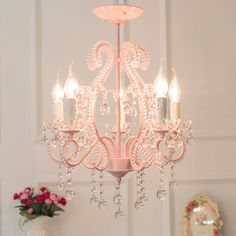 Geometric Chandelier Pendant Light - Macaron Pink Crystal Bead Accent 5 Lights Bedroom Chandelier, Pink Chandelier, Bedroom Candles, Elegant Pendant Lighting, Modern Candles, Geometric Chandelier, Candle Chandelier, Chandelier Bedroom, Chandelier Pendant