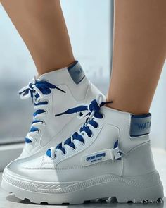 Lasaky - Letter Pattern Lace-Up Espadrilles Trendy Ankle-high Spring Sneakers, Casual Ankle-high Sneakers For Spring, Trendy Flat-heeled Walking Sneakers, Spring Outdoor Sneakers, Spring Ankle-high Sneakers, Trendy Outdoor Sneakers For Spring, Casual Round Toe Sneakers For Spring, Casual Outdoor Platform Sneakers, Spring High-top Walking Sneakers