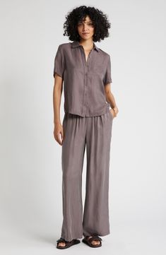 Refresh your wardrobe with streamlined, full-length wide-leg pants made with an elastic waist for comfort wherever the day takes you. Elastic waist 58% cupro, 42% viscose Machine wash, line dry Imported Versatile Wide Leg Viscose Pants With Elastic Waistband, Versatile Viscose Wide Leg Pants With Elastic Waistband, Versatile Ankle-length Viscose Wide Leg Pants, Ankle-length Solid Viscose Wide Leg Pants, Viscose Wide Leg Pants For Daywear, Casual Solid Viscose Wide Leg Pants, Casual Full Length Wide Leg Viscose Pants, Casual Solid Wide Leg Viscose Pants, Casual Viscose Wide Leg Full Length Pants