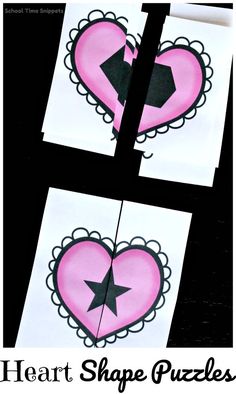 heart shape puzzles made with paper and scissors to make them look like they are cut out