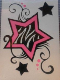 a pink star with swirls and stars on it