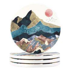 PRICES MAY VARY. STRONG WATER ABSORPTION - This sunset themed coaster set is made of ceramic stone which works better than sandstone. It can absorb water or drink stains more quickly and keep table dry and clean. PROTECT YOUR TABLE – The mountain pattern design ceramic top on these cute coasters help capture moisture from ice cold drinks and protect surfaces from hot coffee cups, more absorbent than sandstone coasters. ANTI CORK BASE - The back of the coasters is cork to prevent table from worn Absorbent Coasters, Cute Coasters, Bar Coasters, Ice Cold Drink, White Wine Glasses, Entertainment Bar, Dishwasher Detergent, Stone Coasters, Garden Kitchen