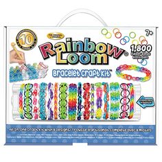 the rainbow loom bracelet craft kit is packaged in a plastic bag and has 10 different colors