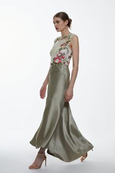 The Epitome Of Elegance, This Maxi Dress Is Perfectly Suited To Special Occasions. A Satin Skirt Flows Gracefully With Every Step, While The Bodice Is Crafted From Luxurious Guipure Lace And Features An Array Of Floral Motifs.Guipure Lace Bodicefloral Embroiderysatin Skirt Latest Bridesmaid Dresses, Latest Maxi Dresses, Bridesmaid Dress Collection, Mother Of Bride Outfits, Maxi Dress Collection, Mother Of Groom Dresses, Mother Of The Bride Outfit, Mob Dresses, Mothers Dresses