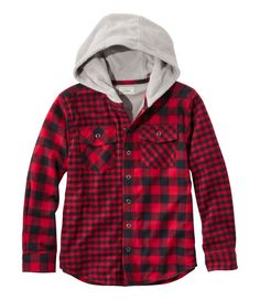 Our hooded shirt combines the best of both worlds: warm, breathable fleece and soft, yet rugged, flannel. Relaxed. 100% Portuguese cotton flannel. Lined with 100% polyester fleece. Machine wash and dry. Premium Portuguese flannel shell gets softer with every wash. Ideal for layering or as a light jacket. Two chest pockets and two side pockets hold essentials. Fleece hood for extra warmth when he needs it. Imported. | Kids' Fleece-Lined Flannel Shirt, Hooded Plaid Plaid Hoodie For Winter Outdoor Activities, Hooded Plaid Flannel Shirt, Plaid Long Sleeve Hoodie For Outdoor, Plaid Flannel Shirt For Winter Outdoor Activities, Plaid Flannel Shirt For Outdoor Winter Activities, Plaid Flannel Shirt For Winter Outdoor, Plaid Flannel Shirt For Winter, Casual Plaid Hooded Flannel Shirt, Plaid Cotton Hoodie For Winter