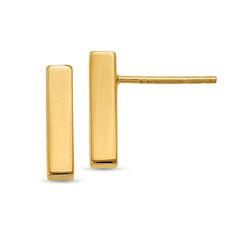 Simple yet chic, these 14K gold bar stud earrings will be an everyday favorite. Solid 14K gold 12.5 x 3.0mm rectangle-shaped bar studs Polished finish Friction backs Classic Rectangular 14k Gold Earrings, Classic 14k Gold Rectangular Earrings, Gold Bar Earrings Studs, Bar Stud Earrings, Bar Studs, Gold Bar, Rectangle Shape, Stud Earrings, Bar