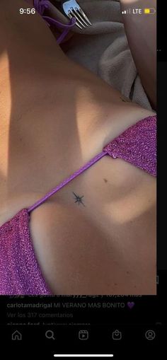 Woman Chest Tattoo Ideas, Women Between Chest Tattoo, Sparkle Tattoo Chest, Dragonfly Hip Tattoo, Breast Bone Tattoos For Women, Chest Star Tattoo, Tiny Sternum Tattoo, Upper Sternum Tattoo, Tiny Chest Tattoo Female