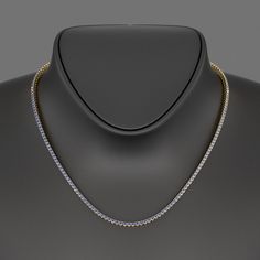 a diamond necklace on a mannequin with a black stand in front of it