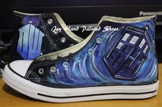 Converse All Star Doctor Who Black Canvas Shoes with Hand Painti Doctor Who Converse, Doctor Shoes, Black Canvas Shoes, Star Birthday, Vans High Top Sneaker