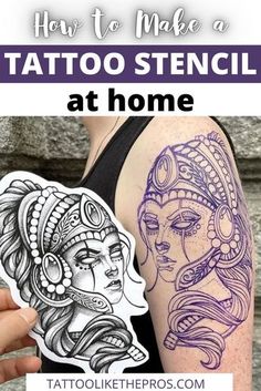 a woman's arm with tattoos and the words how to make a tattoo stencil at home