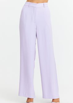 These lightweight, straight leg trousers in a soft lilac purple color are perfect for transitioning from day to night. Wear with the matching blazer for a complete look. The high rise waist adds both comfort and style. Formal Pants, Wide Trousers, Night Wear, Lilac Purple, Lavender Color, Straight Leg Trousers, Small Tops, Purple Color, Wide Leg Pants