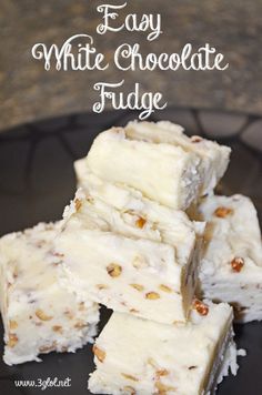 easy white chocolate fudge on a black plate