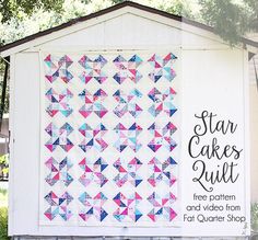 Star Cakes Quilt Pattern - free with a video tutorial from Fat Quarter Shop! Modern Quilt Blocks, Cake Quilt, Layer Cake Quilts, Half Square Triangle Quilts, Free Sewing Patterns, Beginner Quilt Patterns, Easy Quilt Patterns, Sewing Tutorials Free, Star Quilt Patterns