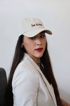 Stay on-trend with our Be Kind Baseball Cap. Made with mindful materials, this adjustable cap is the perfect accessory for any occasion. Its minimal design adds a touch of style while promoting a positive message. Stay fashionable and spread kindness with our Be Kind Baseball Cap. Trendy White Trucker Hat For Everyday, Trendy Dad Hat With Curved Bill, Trendy White Dad Hat, Trendy White Dad Hat For Everyday, Everyday Cotton Hats One Size, Everyday Baseball Cap With Letter Print, Cotton Hats For Everyday, One Size Fits All, Cotton Hats One Size For Everyday, Adjustable Dad Hat With Letter Print For Everyday