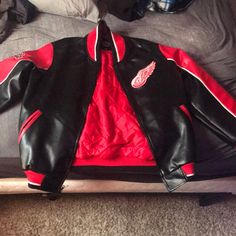 Brand Newgot It As A Gift But Already Have One. Never Been Worn Red Leather Jacket For Streetwear In Winter, Red Leather Jacket For Winter Streetwear, Red Leather Outerwear For Streetwear, Red Leather Winter Outerwear, Red Wings, Nhl, Mens Jackets, Jackets & Coats, Leather Jacket