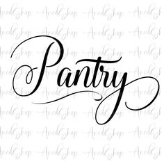 the word pantry written in cursive script on a white background with black ink