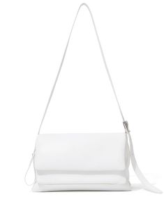 white lambskin silver-tone adjustable shoulder strap foldover top partitioned compartment White City, Green Bag, Proenza Schouler, Flap Bag, White Bag, Lambskin Leather, Pink Bag, Smooth Leather, Aesthetic Clothes