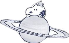 a cartoon dog sitting on top of an object in the shape of a saturn planet