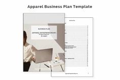 a business plan is shown with a woman in front of her laptop and the text,'apparel business plan template '