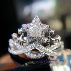 ad eBay - Find many great new & used options and get the best deals for 14K White Gold Finish 2CT Star Shape Moissanite Crown Engagement Wedding Ring at the best online prices at eBay! Free shipping for many products! Full Diamond Ring, Geometric Diamond Ring, Writing Gifts, Geometric Star, Trendy Ring, Five Pointed Star, Crown Ring, Geometric Ring, Geometric Diamond