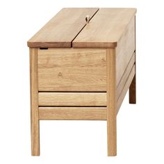 a small wooden table with drawers on one side and an open drawer on the other