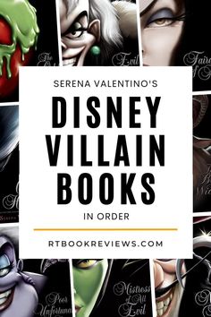 disney villain books in order with the title overlaying them and an image of various characters