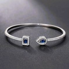 Brand New Women's Sapphire & Silver Bangle Bracelet Genuine Sterling Silver 2ct Radiant Cut Lab Created Diamonds 2ct Natural Blue Sapphire Gemstones Retail Price $350 Buy With Confidence From A Top Rated Seller With A 99%+ Feedback Rating! A0173 (Id-297) Jewelry 2022, Luxury Green, Womens Silver Jewelry, Diamond Bangle, Silver Bangle Bracelets, Hand Jewelry, Natural Blue Sapphire, Bracelet Bangle, Sapphire Gemstone