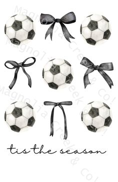 watercolor painting of soccer balls with bows