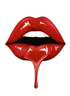 a painting of a red lip with white paint dripping from it's mouth and tongue