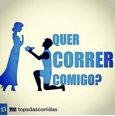 a man kneeling down next to a woman with the words quer corre comogo?