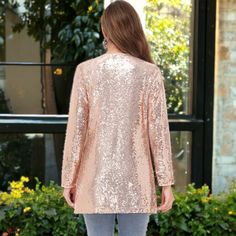 Make a statement with the Anna-Kaci Women's Sequin Open Front Cocktail Outerwear Jacket, a sophisticated and eye-catching piece perfect for any occasion. This shiny disco jacket boasts an open front with hook & closure and long sleeves, ensuring you'll stand out wherever you go. Glamorous Long Sleeve Outerwear With Sequins, Glamorous Long Sleeve Fall Blazer, Glamorous Long Sleeve Blazer For Fall, Glamorous Long Sleeve Sequined Outerwear, Trendy Fall Party Blazer, Sequined Long Sleeve Outerwear For Spring, Long Sleeve Sequin Outerwear For Spring, Glamorous Pink Tops For Fall, Glamorous Pink Fall Tops