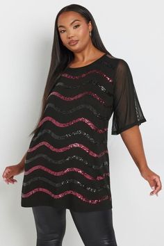 Shop YOURS Curve Black Sequin Embellished Mesh Sleeve Top at Yours Clothing. Discover women’s plus size clothing in sizes 10-36 with fast delivery. Tops On Jeans, Sequin Embellished Top, Animal Print Dress Casual, Sequin Embellishment, Clothing Trends, Weekend Plans, Embellished Top, Stylish Outfit, Mesh Sleeves