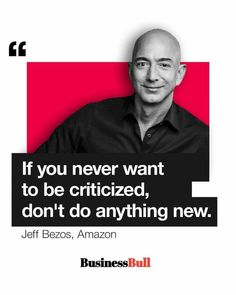 a man in black shirt with red background and quote from jeff bebo's amazon business bull