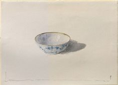 a drawing of a blue and white bowl