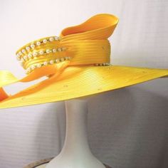 This Is A Beautiful New Hot Pink Large Wide Brim Satin Hat That Is A Showstopper!! It Has Lots Of Pearl Accents All Over It And It Has Drawstrings Inside To Tighten Or Loosen The Hat On Your Head. You Will Love It!! Elegant Fitted Yellow Hat, Chic Yellow Adjustable Hat, Classic Yellow Spring Hat, Chic Fitted Yellow Hat, Fitted Yellow Brimmed Hat, Yellow Fitted Brimmed Hat, Classic Yellow Hat With Short Brim, Chic Yellow Hat With Short Brim, Yellow Fitted Hat For Kentucky Derby