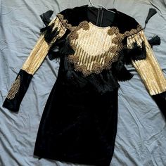 Velvet Dress Made By Angle Brinks Size M Has Stretch Worn Once Wizardcore Fashion, Angel Brinks, Dresses Velvet, Velvet Dress, Gold Black, Dress Making, Long Sleeve Dress, Angel, Velvet