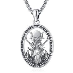 PRICES MAY VARY. This Hecate pendant made of 925 sterling silver, is the perfect symbol of Hecate's power and wisdom. With its intricate design, it captures the essence of the triple goddess, embodying strength, intuition, and protection. A must-have for any Hecate devotee or lover of goddess jewelry. CHAIN LENGTH：20"+2" extender = 56 cm | PENDANT WEIGHT：Approximately 3.8 Grams | PENDANT HEIGHT：1.43" = 36.5 mm | PENDANT WIDTH: 0.8" = 20.5 mm | LOBSTER-CLAW CLOSURE | Adjustable length chain, conv Spiritual Silver Necklace With Engraving Option, Triple Goddess Jewelry, Moon Goddess Jewelry, Moon Goddess Necklace, Pagan Necklace, Wiccan Necklace, Pentagram Necklace, Triple Moon Goddess, Pentagram Pendant