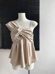 Color: Khaki, Size: M Beige Camisole Vest Top, Beige Cami Vest Top, Beige Tank Top For Party, Beige Camisole Top For Party, Beige One Shoulder Top For Summer, Beige One-shoulder Summer Top, Beige One-shoulder Top For Summer, Chic Beige Vest Top, One Shoulder Beige Top For Summer