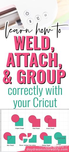 a poster with text that reads learn how to weld, attach and group correctly with your cricut