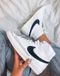 Nike Blazer Mid 77 Women, Sneaker Outfits, Sneaker Trend, Dr Shoes, Jordan Shoes Girls, Nike Blazer Mid 77, Nike Blazer Mid, Nike Air Shoes, Nike Blazers Mid