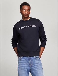 Tommy Hilfiger men's sweatshirt. Made from soft, brushed-back fleece with a flat, clean face and smooth hand, our cozy crewneck features rib-knit trim, and our embroidered logo.  Material: 70% Cotton, 30% Polyester. Tommy Hilfiger Logo Print Sweatshirt For Streetwear, Crew Fleece Sweatshirt With Embroidered Logo, Tommy Hilfiger Letter Print Sweatshirt For Winter, Winter Tommy Hilfiger Sweatshirt With Letter Print, Tommy Hilfiger Logo Print Sweatshirt For Fall, Casual Tommy Hilfiger Sweatshirt With Logo, Tommy Hilfiger Letter Print Winter Sweatshirt, Casual Tommy Hilfiger Logo Print Sweatshirt, Tommy Hilfiger Casual Logo Print Sweatshirt