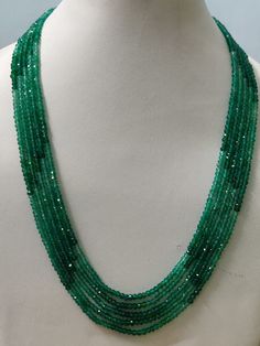 Name Of Stone                         : Green Onyx  Cut                                              : Faceted Color                                           : Green / Light Green  Shape                                          : Roundel Beads Size                                  : 3.5 - 4.5 mm approx. Number of Strand                     : 5 Lines  * Cut & Polished in India * 100% natural & genuine * Measurements & weight are close approximations * We take order work as well. Feel free to con Gemstone Beaded Necklace, Gold Necklace Set, Onyx Bead, Jewelry Design Necklace, Cool Necklaces, Green Onyx, Girly Jewelry, Multi Strand Necklace, Faceted Gemstones