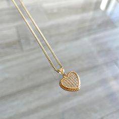 Gold Heart Pendant Necklace With Cubic Zirconia, Gold Cubic Zirconia Heart Pendant Necklace, Gold Cubic Zirconia Diamond Necklace With Heart Pendant, Gold Cubic Zirconia Heart Pendant Diamond Necklace, Gold Heart Pendant Diamond Necklace For Valentine's Day, Gold Diamond Heart Necklace With Heart Charm, Gold Heart-shaped Diamond Necklace, Luxury Gold Heart Necklace With Cubic Zirconia, Gold Heart Necklace With Diamond Accents