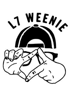 a black and white drawing of a baseball cap with the words l1 weenie on it