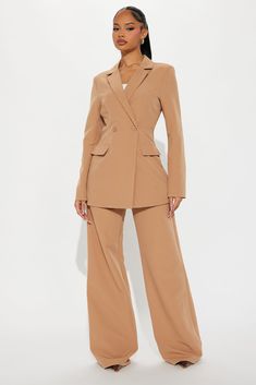 Available In Tan. Pant Set Blazer Shoulder Pads Faux Flap Pockets Wide Leg Pant Button And Zipper Closure Pockets Non Stretch 33" Inseam Self: 97% Polyester 3% Spandex Imported | Set Standards Blazer Pant Set size Medium by Fashion Nova Wide Leg Pant, Women Set, Pant Set, Flap Pocket, Matching Sets, Shoulder Pads, Wide Leg Pants, Fashion Nova, Pants Set